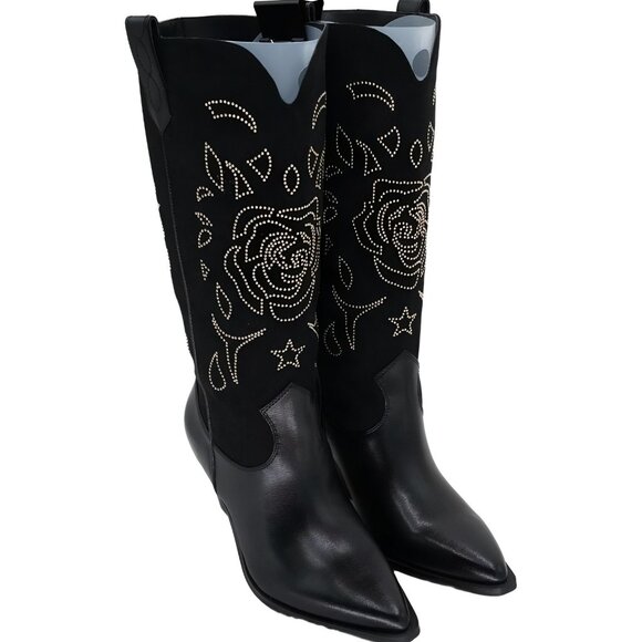 Jessica Simpson Shoes - Jessica Simpson Tall Western Boots Black Gold Floral - US 9.5 M EU 40.5